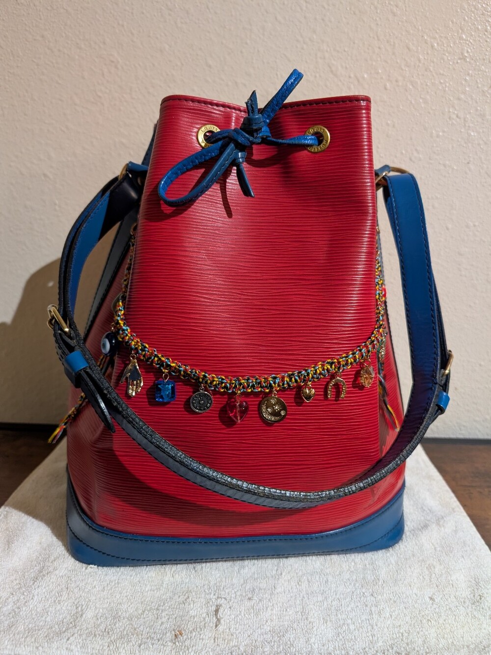 Authentic Louis Vuitton Red and Blue  Epi Noe Vintage Bag